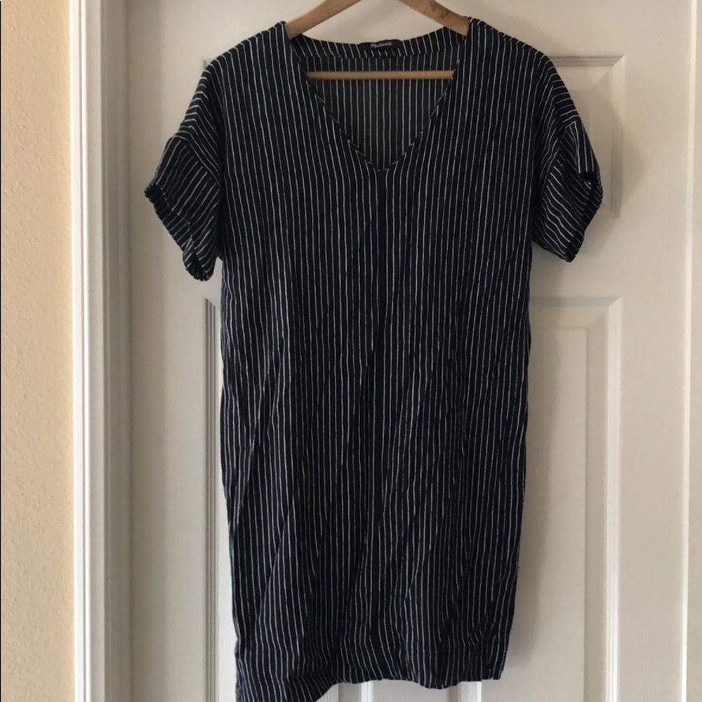 Madewell black and white striped shift dress
